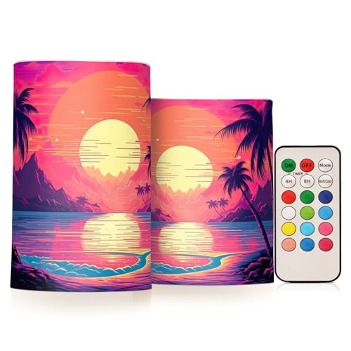 Kigai Mountain at Sunset Flameless Candles with Remote Control and Timer,Battery Operated LED Pillar Candles Adjustable Brightness for Ourdoor Indoor Use,Home Decor,2 Pack