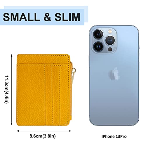 Image of Womens Slim RFID Credit Card Holder Mini Front Pocket Wallet Coin Purse Keychain, Lichee Yellow, small,