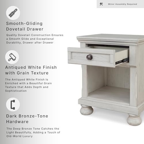 Signature Design by Ashley Nightstand, Bedside Table, Antique White Wood - image 5