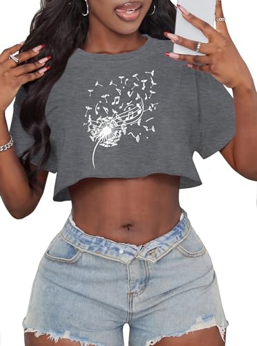 Image of Crop Tops for Women Oversized Short Sleeve T Shirts Crew Neck Cropped Tees