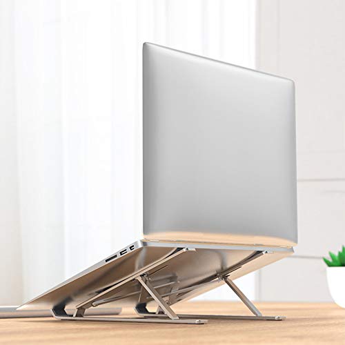 H HUKOER Laptop Stand Portable Notebook Holder Foldable Ventilated Desk Tablet Aluminum Alloy Ergonomic Laptop Riser with 7 Levels Height Adjustable Compatible Universal for MacBook (Silver)