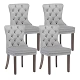 KCC Velvet Dining Chairs Set of 4, Upholstered High-end Tufted Dining Room Chair with Nailhead Back Ring Pull Trim Solid Wood Legs, Nikki Collection Modern Style for Kitchen, Light Grey