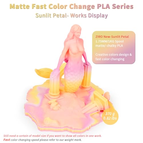 Image of ZIRO 3D Printer Filament PLA, Fast Color Changing Filament(Matte), Color Change by Length PLA, Fit Most FDM 3D Printers, Matte Finish 1KG / 2.2lbs Spool, Sunlit Petal