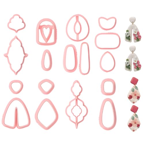 yeeplant Kit de cortadores de arete, arcilla polimérica, 16 piezas, diseños huecos, lágrima, corazón, geométrico, diverso, hoja ultrafina, manualidades, moldes antiadherentes y lisos
