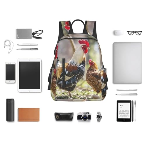 Backpack 14.7 inch Lightweight Large Bookbag Rooster and hen Daypack for Travel Office Work4