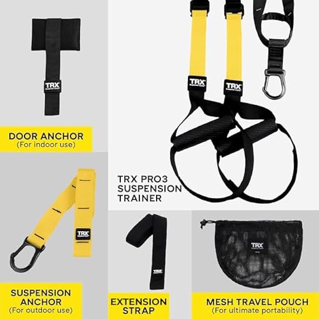 TRX PRO3 Suspension Trainer System, Durable Design for Cross-Training, Weight Training, HIIT Training & Cardio, Includes 3 Anchor Solutions for Indoor & Outdoor Home Gyms