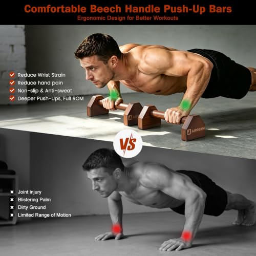 Image of Push-up Stand, 2 PCS Wood Pushup Bars Non-Slip Base Exercise Home Workout Equipment, 30CM Wooden Parallettes Handle Stands Grip for Men Strength Training, Planks Calisthenics