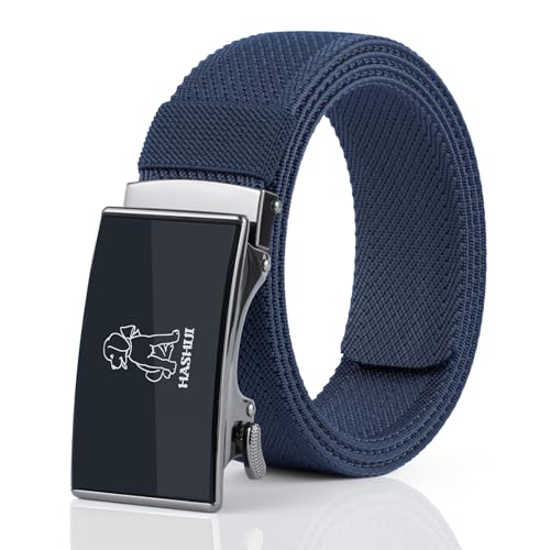 HASHIJI - HASHIJI Ratchet Belt for Man,Bling Buckle with Elastic Woven Nylon Belt For Men Dress and Casual Adjustable, Trim to Fit