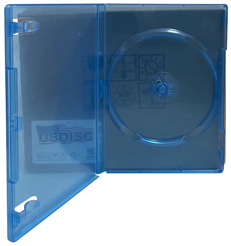 USDISC DVD Cases Standard 14mm Premium, Single 1 Disc, Clear Blue, Pack of 100