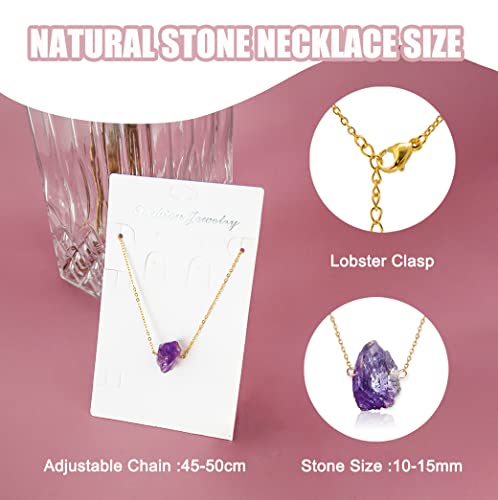 Amethyst Necklace - Healing Crystal Necklaces Spiritual For Women Natural Raw Stone Pendant Necklace With 14K Gold Plated Chain Reiki Spiritual Gemstones And Crystals For Positive Energy #TOP2