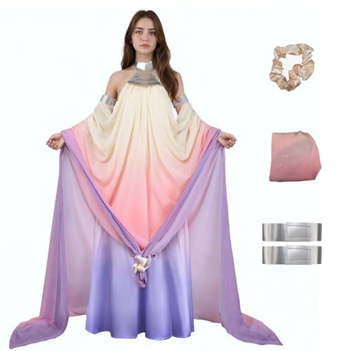 Generisch Padmé-Kostüm für Damen, Padme Amidala, Rosa und Lila, Kleid, Halloween, Karneval, Weltraum-Party, Königin-Outfit XL