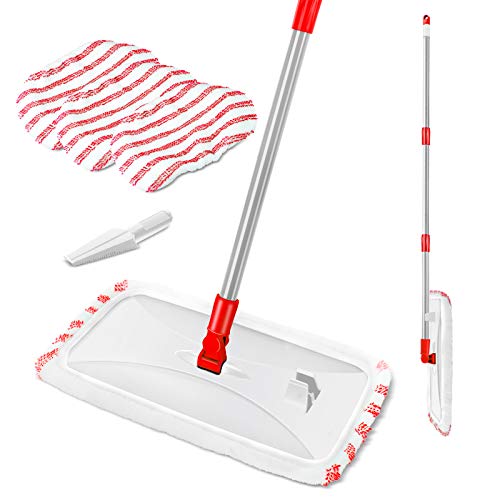 AONE Large Microfiber Mop, Flat Mop for Floor Cleaning,15.5" x 8.3", Dust Mop, Hardwood Floor Mop for Home, Kitchen, Office, 3 Washable Microfiber Mop Pads, 1 Cleaning Scraper