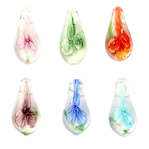 BodyJ4You Glass Necklace Teardrop Floral Glow Set Pendant 6 Pieces Lot