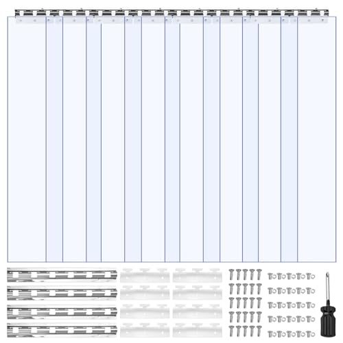 VEVOR Cortina de Tiras Transparente 122 x 213,4 cm, Cortina de Puerta de PVC con 8 Tiras de Plástico Espesor de 2 mm, para Puerta de Congelador, Almacén, Refrigerador de Supermercado, Garajes