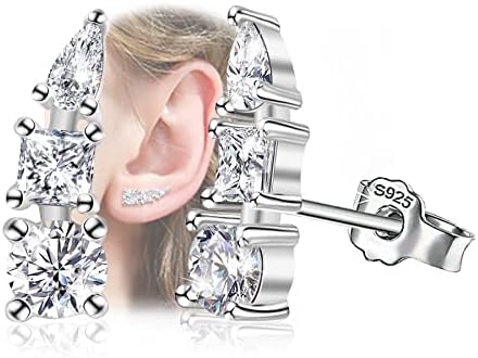 Ear Climbers Earrings for Women Sterling Silver Ear Climber Earrings with Post Hypoallergenic Cubic Zirconia Mini Ear Crawler Earrings Studs Dainty Minimalist Earrings Gifts for Birthday Wedding