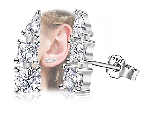 Ear Climbers Earrings For Women Sterling Silver Ear Climber Earrings With Post Hypoallergenic Cubic Zirconia Mini Ear Crawler Earrings Studs Dainty Minimalist Earrings Gifts For Birthday Wedding #TOP3