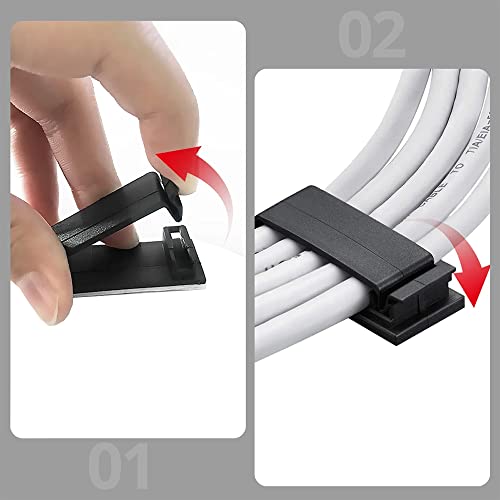 50 piezas Clips para cables, clips autoadhesivos para gestión de cables, organizadores de cables para electrodomésticos, PC, pared, cable Ethernet bajo escritorio, mesita de noche para hogar, oficina y coche (Negro) miniatura 6