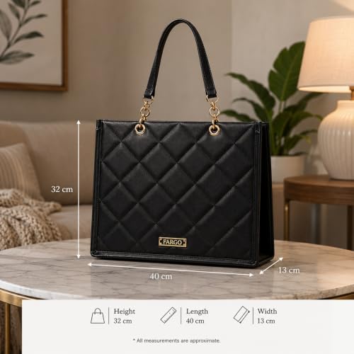Image of Fargo Matrix Tote Bag for Women | Vegan Leather Handbag with 15-Inch Laptop Compartment, Smooth Zip | Stylish Office, College & Daily Use Tote | Made in India