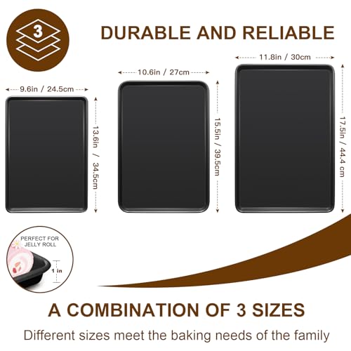 Terlulu Baking Tray, Baking Trays for Oven Non Stick Set of 3, Carbon Steel Cookie Sheet Pan for Baking Cooking Serving, Multi-Pack Set Oven Trays, Heavy Duty & Easy Clean, Dark Black - Image 6