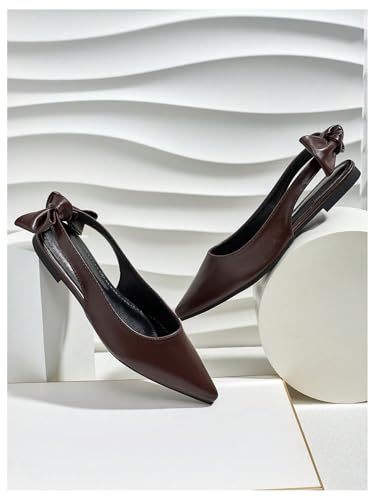 Verdusa Women's Bow Pointed Toe Mule Shoes PU Leather Slingback Low Heels Slip on Flats4