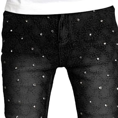 Maiyifu-GJ Men's Skinny Pearl-Embellished Jeans Skinny Streetwear Fashion Denim Pants Casual Slim Fit Jean Trousers3