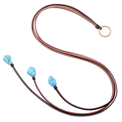Pernnla Pearl Vintage Turquoise Pendant Necklace On Genuine Leather Cord Strand Girls Long Lariat Necklace Handmade Y-Shaped Jewelry For Women Boho Gemstone Necklace On Valentine’s Day #TOP7