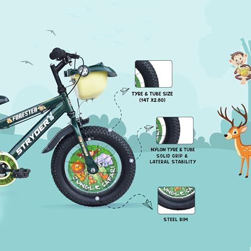 Image of Stryder 14T Forester IC (Carrier) Kids Cycle | 14-Inch | Age 3-5 Years | Height 36-40″ | Steel Frame | Adjustable Seat Height | Military Green | BMX Style