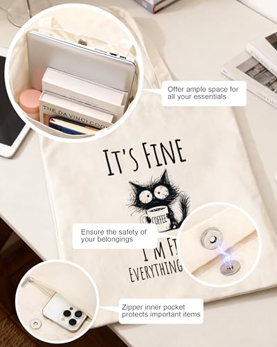 Image of Aesthetic Canvas Tote Bag for Women with Magnetic Buckle and Zipper Inner Pocket
