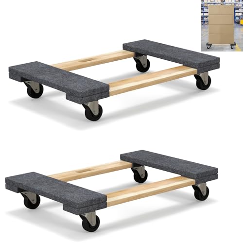 GiantexUK 2 Pack Furniture Dollies, 900KG Heavy Duty Hand Dolly Mover Trolley with Wheels, Padded Edges, 77 x 47CM Wood Platform Transport Roller Trolley for Home Workplace Removal