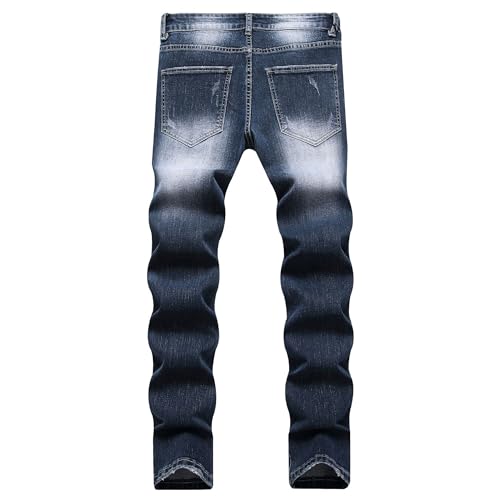 Men's Patched Casual Jeans Cargo Distressed with Patches Jean Biker Ripped Straight Denim Pants2