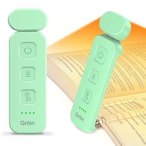 Image of Gritin Book Light Rechargeable, Reading Light Lamp Clip on Book, Eye Caring 3 Colors, 5 Brightness & Stepless Dimming, Long Lasting up to 80hrs, Portable Mini Book Light for Book Lovers-Cyan
