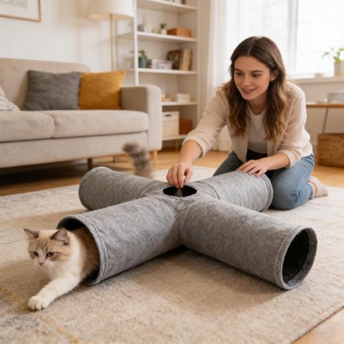 Tunnel pour chat puzzle pliable, jeu interactif en polyester léger