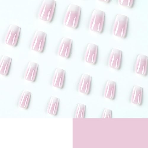 Miniatura 6 de Uñas postizas a presión con degradado rosa y blanco, uñas postizas cuadradas medianas, uñas con pegamento rosa, uñas postizas blancas con diseño,
