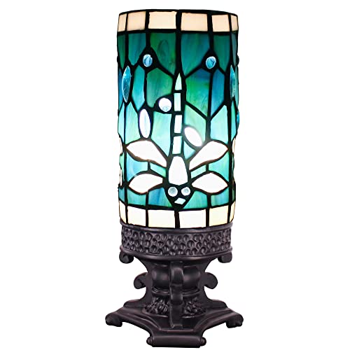 Rhlamps Small Tiffany Table Lamp Mini Stained Glass Lamp Wide 4 Tall 10 Inch Dragonfly Style Candle Type Desk Lamp Decorate Bedroom #TOP12
