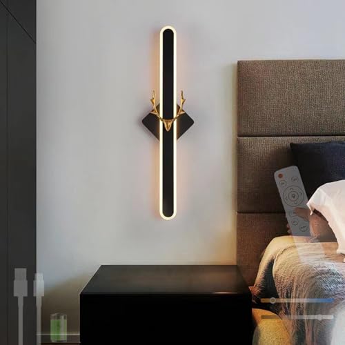 Lámpara de pared LED regulable de 40cm con mando y batería USB para dormitorio