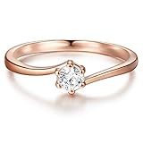Tresor 1934 Damen-Ring Verlobungsring Sterling Silber in Roségold-Farben mit Zirkonia weiß in Brilliant-Schliff - Solitär-Ring mit Stein Trauring für Hochzeit rosévergoldet