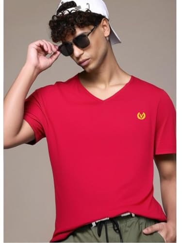 Image of Mack Jonney Regular Solid Cotton Blend V Neck T Shirt for Men