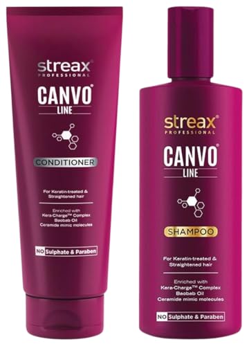 Image of Streax Professional Canvoline Straightening Post Care Shampoo for Women 300ml Canvoline Straightening Post Care Conditioner for Women's| 240 gm