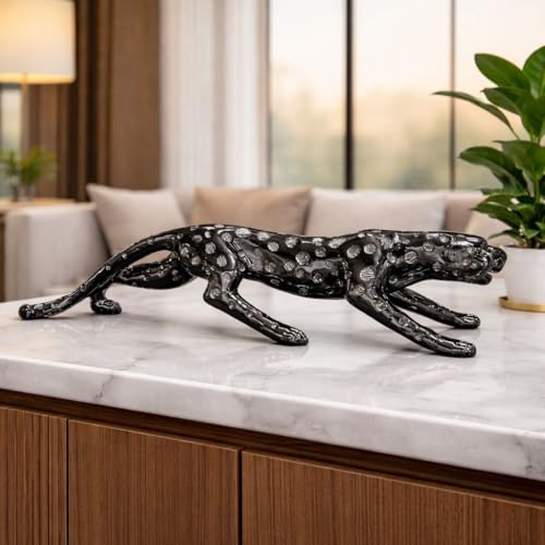 Image of ARMONIA Luxury Black Panther Statue Showpiece for Home Decor 42 cm | Dotted Leopard Figurine with Metallic Finish |Animal Sculpture for Living Room,Office Table,Shelf Decoration (Black, Polystone)