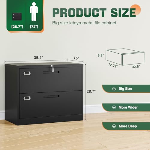 image for Letaya Metal Lateral File Cabinets with Lock,2 Drawer Steel Wide Filin