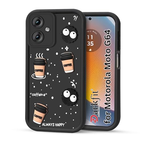 Image of Back Case Cover Compatible with Motorola Moto G64 5G / G54 5G | Cute Fun Cartoon Ball 3D Coffee Silicone Case | Body Protection | Camera Protection | Shock Proof | Color Black | Pack of 1