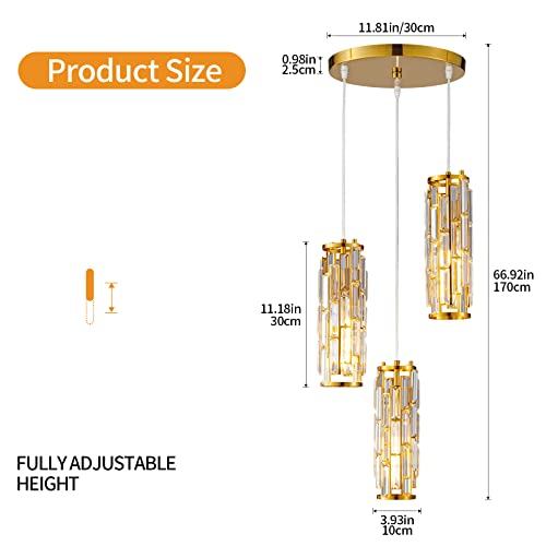 Image of LMQNINE Pendant Lighting Modern Pendant Light, Mini Crystal Chandeliers,Adjustable Pendant Light Fixture for Kitchen Island Dinning Room Bedroom (Gold, 3-Light)