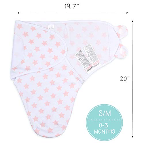 The Peanutshell Swaddle Blankets For Baby Girls, Pink Floral & Stars, 3 Pack Wrap Set, 2 Sizes (Small/Medium) #TOP4