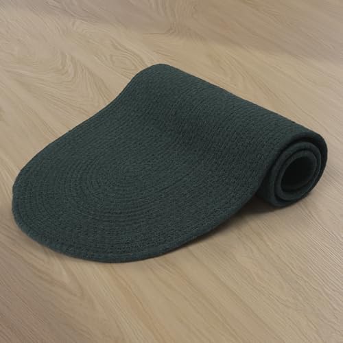 Image of Encasa XO Table Runner for 4 Seater | Handmade Ribbed Style Cotton | 30x91 cm | Dark Green | for Dining & Center Table