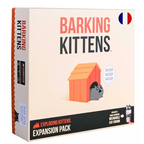 Exploding Kittens : Barking Kittens Extension - Version Française - Jeu d'Ambiance pour Enfants dès 7 Ans - Jeu de Société avec Cartes Hilarantes - 2 à 6 Joueurs - 15 Min