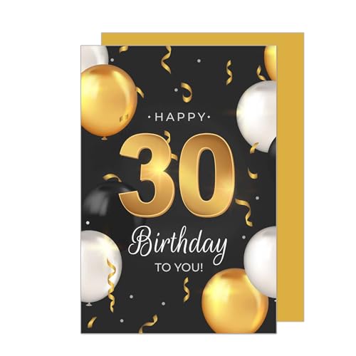 WHITE COTTON CARDS Geburtstagskarte 30. Geburtstag – Handgefertigt, Mit Strass & Glitzer, 22x22 Cm, Schwarz