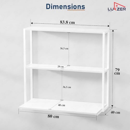 Image of Lukzer Wall Mounted Study Table with Multipurpose Storage Shelves (MMR-007 /White & White) Engineered Wood & Metal Frame, Space Saving Work Desk for Laptop, Bookshelf, Decor & Home Office (83x79x40 cm)