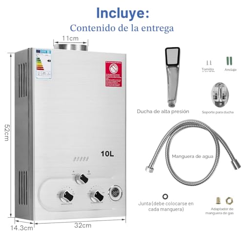 Miniatura 5 de Fulgutonit Calentador De Agua De Gas 10l Con Ducha Sobrealimentada, Calentador De Agua De Gas Glp Propano Butano Adecuado Para El Hogar, Vehículos Recreativos Y Exteriores