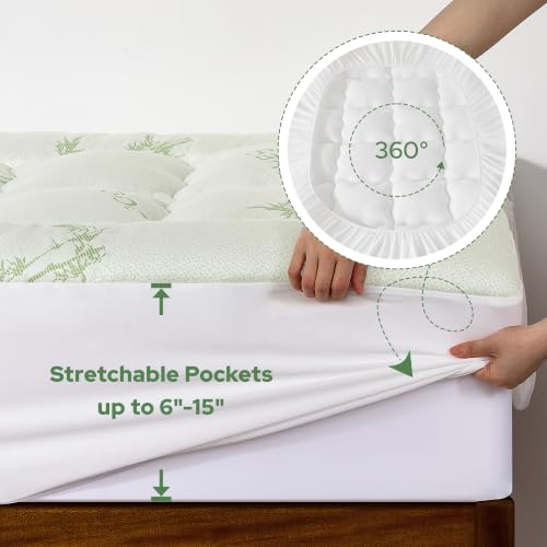 Image of BEDLORE Twin XL Mattress Topper Viscose Bamboo, Pillow Top Mattress Pad