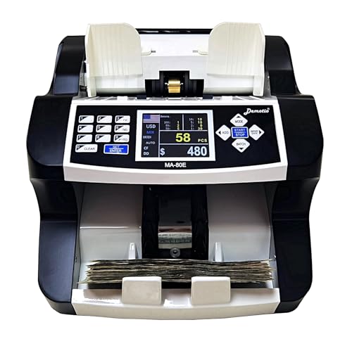 Demotio MA-80E Bank-Grade Top Loading USD Denominazione mista Denominazione Contatore di banconote macchina con display esterno, CIAS/IR/MG/UV/MT Rilevamento